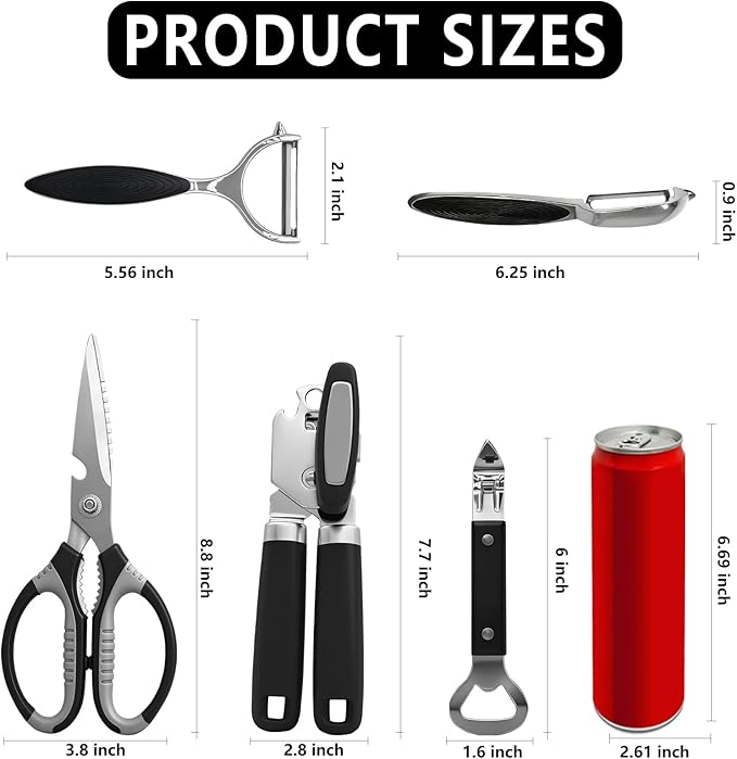 Can Opener Set With 1 Bottle Opener 2 Vegetable Peeler 1 Heavy Duty Kitchen Scissors,Jar Openers For Seniors