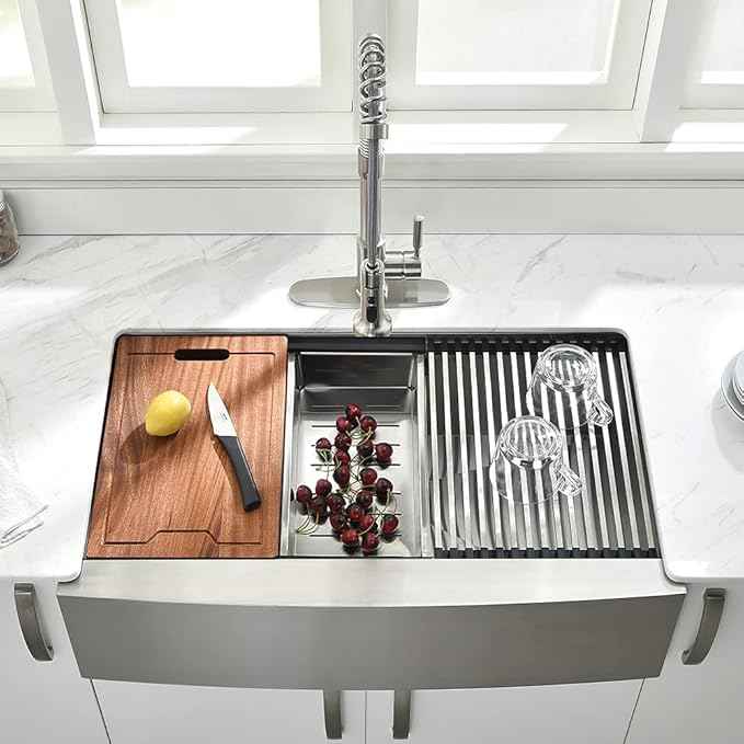33Inch Farmhouse Sink Workstation -VOKIM 33"x22" Apron Front Kitchen Sink Single Bowl 16 Gauge Stainless Steel Kitchen Farm Kitchen Sinks with Accessories