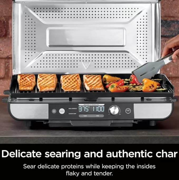 Niinnja Sizzle Pro XL 20" Indoor Griddle & Grill with Pro Temp, Detachable Ventilated Lid, Grease Control, Ceramic Nonstick Plates, Even Edge Cooking, Extra Large Capacity, Silver/Black (Model GX 101)