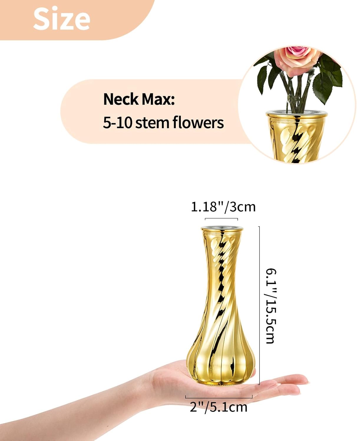 NUPTIO Glass Bud Vase Gold: 12 Pcs Small Flower Vases for Wedding Party Table Centrepiece - Vintage Ribbed Vase for Home Birthday Reception Decorations
