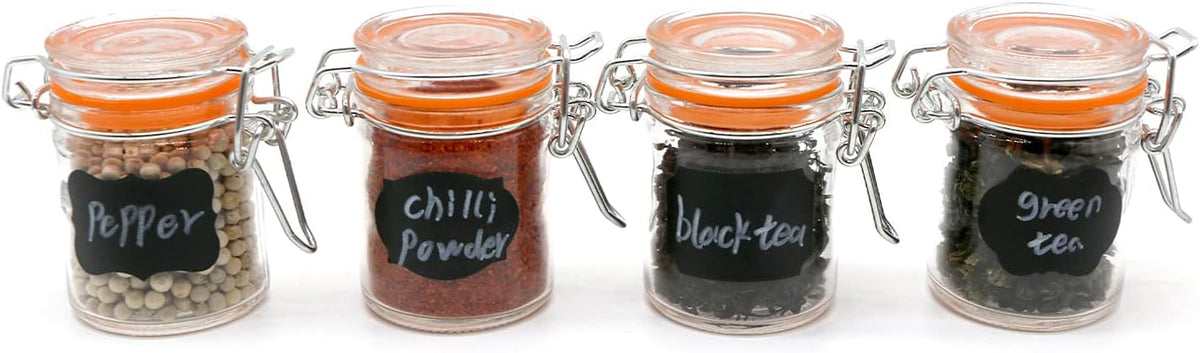 1.7 oz Mini Glass Spice Bottles, 24 Pack Small Glass Jars with Airtight Lid and Leak Proof Rubber Gasket, Empty Spice Containers with Labels for Home and Kitchen