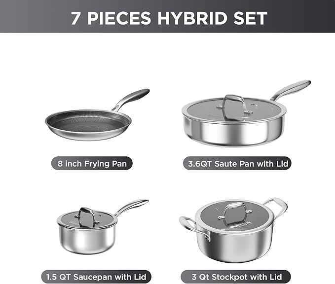 COOKER KING 7 PCS Stainless Steel Cookware Set, Pots and Pans Set Non Stick, Hybrid Cookware,Non-Stick Frying Pan, Saucepan, Saute Pan & Stockpot, Non-Toxic, Oven Safe, Induction Compatible
