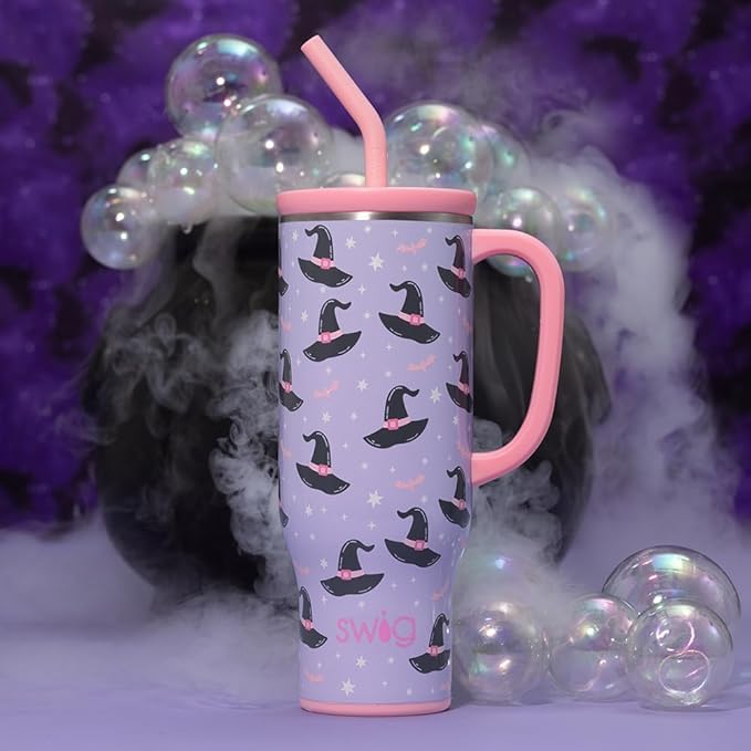 Swig Life 30oz Mega Mug, Halloween 30oz Tumbler with Handle and Straw, Large Insulated Tumblers, Cup Holder Friendly Travel Mug, Stainless Steel 30 oz Tumbler, Insulated Water Bottle (Spellbound)
