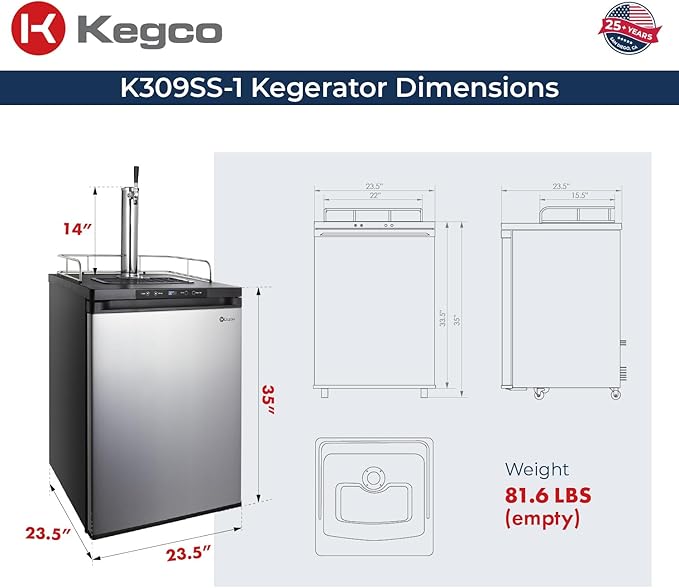 Kegco K309SS-1 Keg Dispenser, Stainless Steel