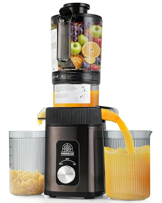 FAB&DELUXE Cold Press Juicer - 34oz Juicer Machines with 4.3" Wide Feed Chute, Slow Masticating Juicer for Fruits and Vegetables, 99% High Juice Yield, Reverse Function, Dishwasher Safe
