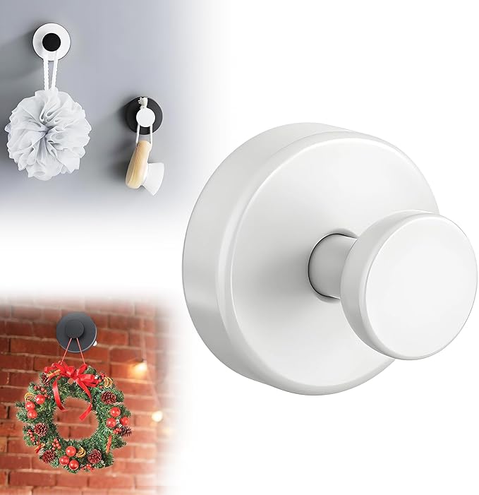Suction Cup Hooks for Wreaths on Glass, 2025 New No Drill Suction Cup Hooks for Shower, Wreath Hanger Holder for Front Door, Upgraded Towel Hooks for Window Bathroom Mirrors (1, White)