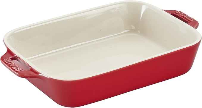 STAUB Ceramic 4-pc Baking Pans Set, Casserole Dish with Lid, Brownie Pan, Cherry