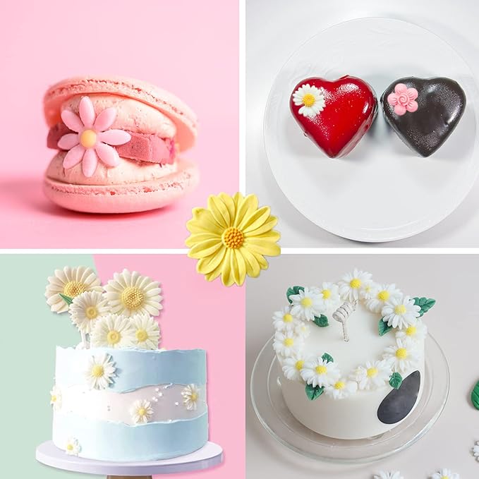 4Pcs Large Daisy Flower Silicone Molds Chrysanthemum Silicone Molds Small Flower Shapes Fondant Cake Chocolate Molds Polymer Clay Resin Mold for Cake Decoration Candy Ice Cube Wax Making DIY Craft