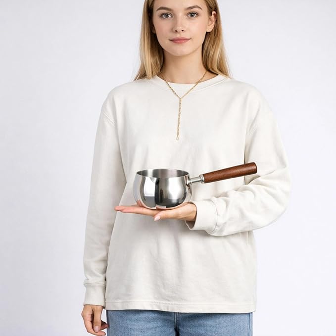 IMEEA 27oz Milk & Butter Warmer Pot SUS304 Stainless Steel Sauce Pot with Wooden Handle, 1–2 Servings for Heating Milk, Melting Butter & Small Sauces