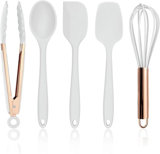 COOK WITH COLOR Silicone Cooking Utensils, Kitchen Utensil Set, Easy to Clean Silicone Kitchen Utensils, Cooking Utensils for Nonstick Cookware, Kitchen Gadgets Set, Standard, White