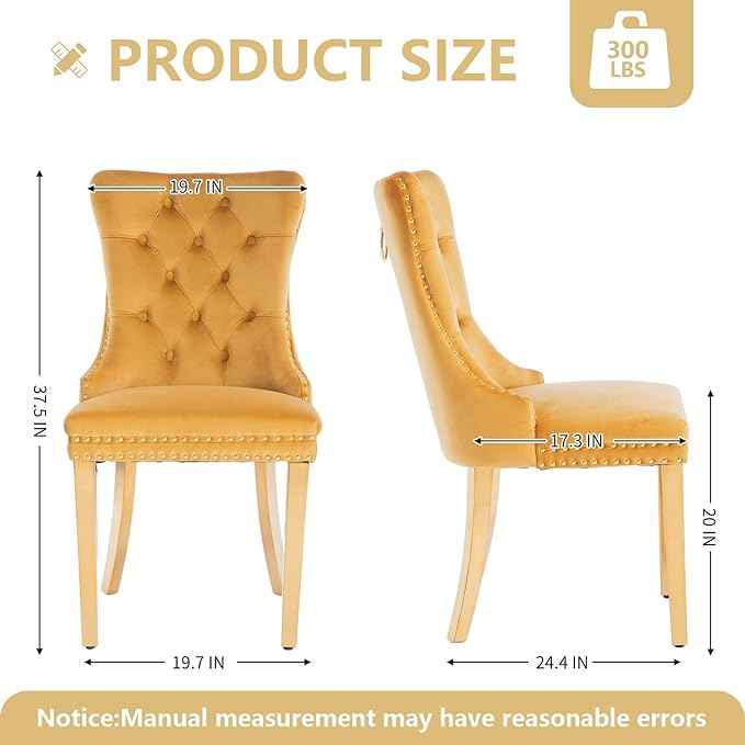 Gold Velvet Dining Chairs Set of 4, Kitchen & Dining Room Chairs, Tufted Upholstered Dining Room Chair, Back Ring Pull Trim, Golden Stainless Steel Legs, Gold