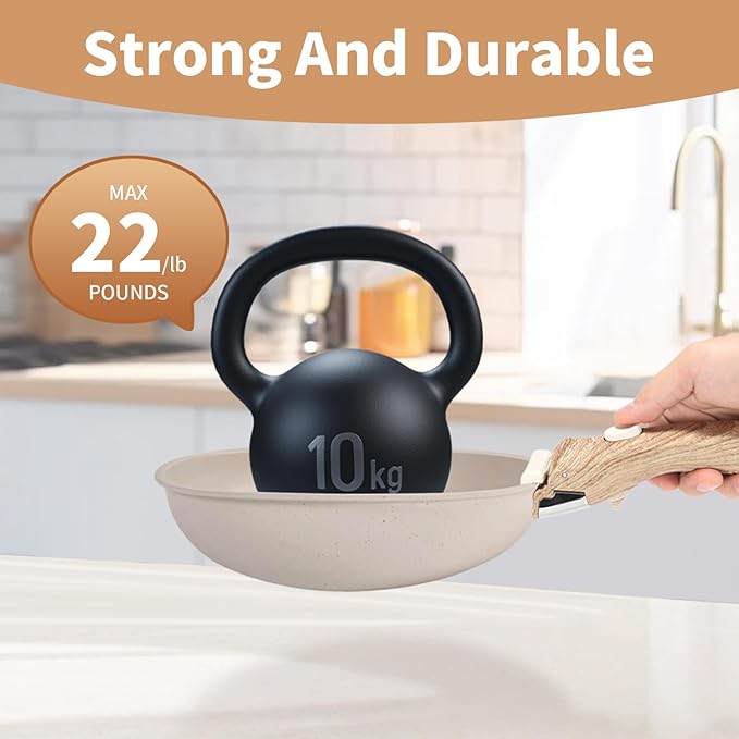 Removable Handle Wood-Like, Detachable Handle for Pots and Pans, Universal Cookware Handles, Compatible with Thin Edge Cookware, 2 Pack