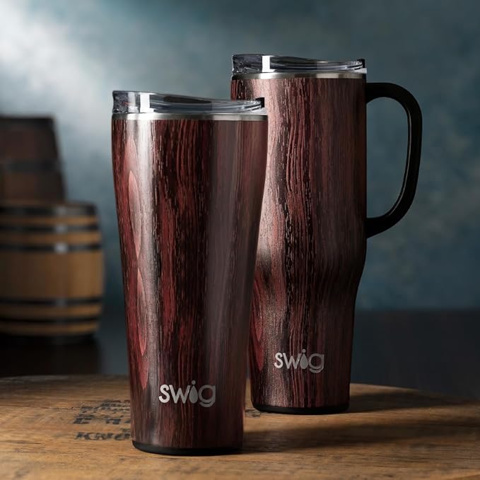Swig Life 40oz Mega Mug, 40 oz Tumbler with Handle, Cup Holder Friendly, Dishwasher Safe, Extra Large Insulated Tumbler, Stainless Steel (Bourbon Barrel)