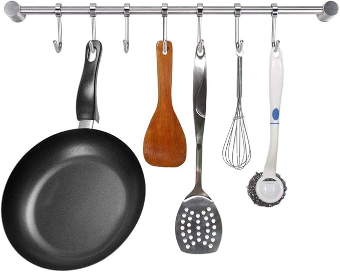 304 Stainless Steel Kitchen Utensil Racks with 7 Sliding Hooks Hangers Wall Mounted 15"