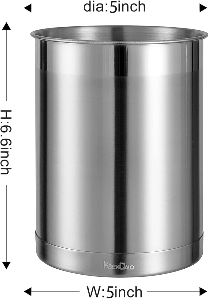 KSENDALO 2 Pack Utensil Crock, 6.6inch Cooking Utensil Holder Stainless Steel Container for Kitchen Counter,Metal Kitchen Spoon Spatula Cutlery Tool Holder Organizer, Silver (2 Pack)
