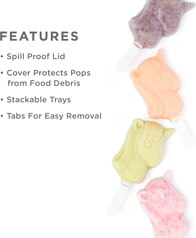 ZOKU Unicorn Ice Pop Molds, Stackable Easy-Release Ice Popsicle Tray with 4 Molds, Sticks, and Lid, BPA-free, Set of 2