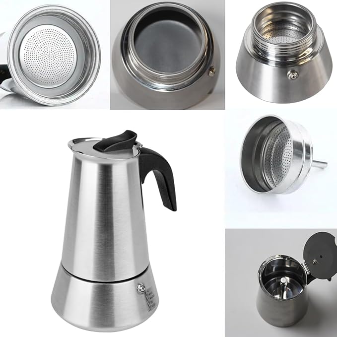 9 Cup Stovetop Espresso Maker Matte Stainless Steel Moka Pot Italian and Cuban Mocha Coffee Maker, Compatible with Gas, Electric, Ceramic, and Induction stovetops(15 fl oz/450 ml)