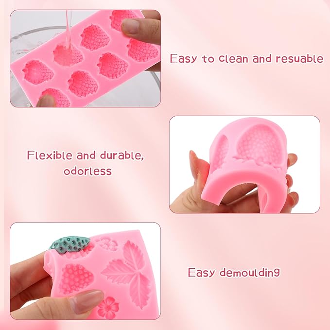 Pimoys 5 Pcs Strawberry Silicone Mold Strawberry Candle Molds Silicone Moulds for Wax Melt Cake Chocolate Mold Birthday Wedding Cake Decoration