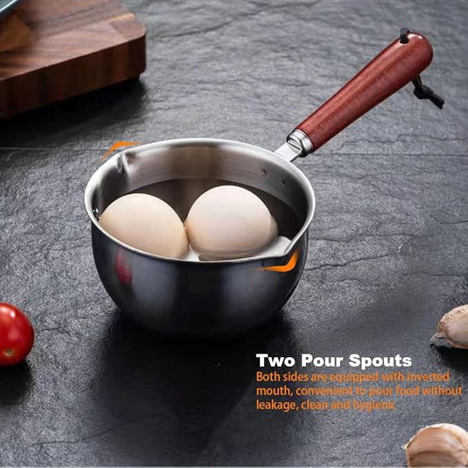Butter Warmer Pot, Small Cast Iron Basting Pot With Wooden Handle Stainless Steel Multi Purpose Cooking Pot for Milk, Coffee(150ML)
