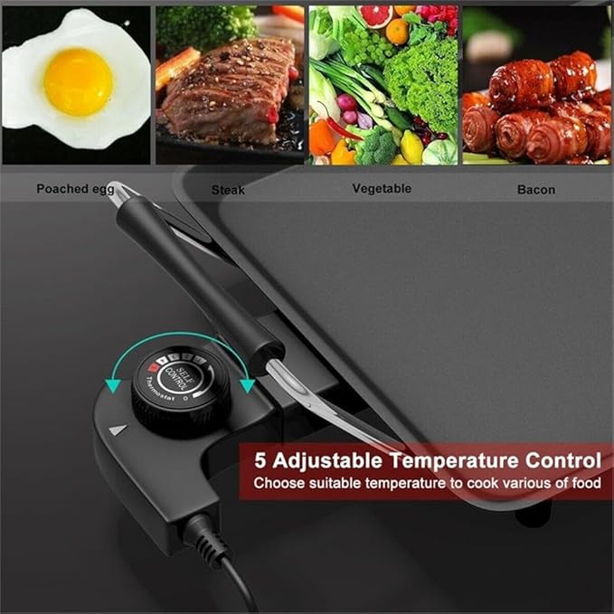 Pemberly Row 35" Electric Teppanyaki Tabletop Grill BBQ, Nonstick Griddle with Adjustable Temperature, Portable Flat Top for Indoor Outdoor Cooking, Black