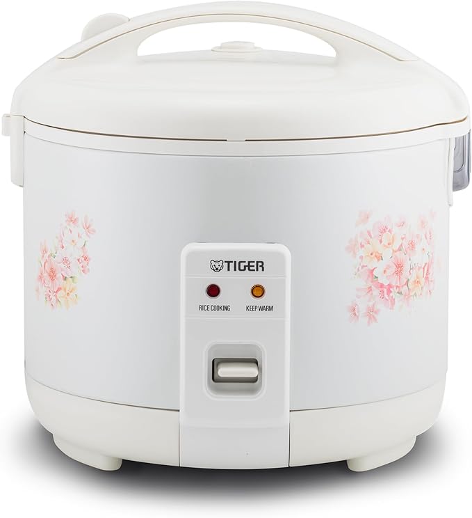 Tiger JNP-1800-LF 10 Cup Capacity White Rice Cooker with Non-Stick Inner Pot, Retractable Power Cord, and Keep Warm up to 12 hours (Flower)