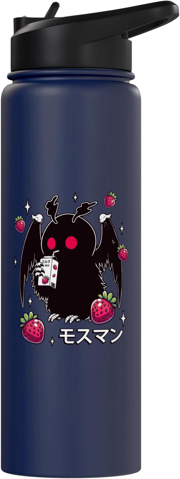 Kawaii Strawberry Milk Shake Carton Mothman Stainless Steel Insulated Water Bottle