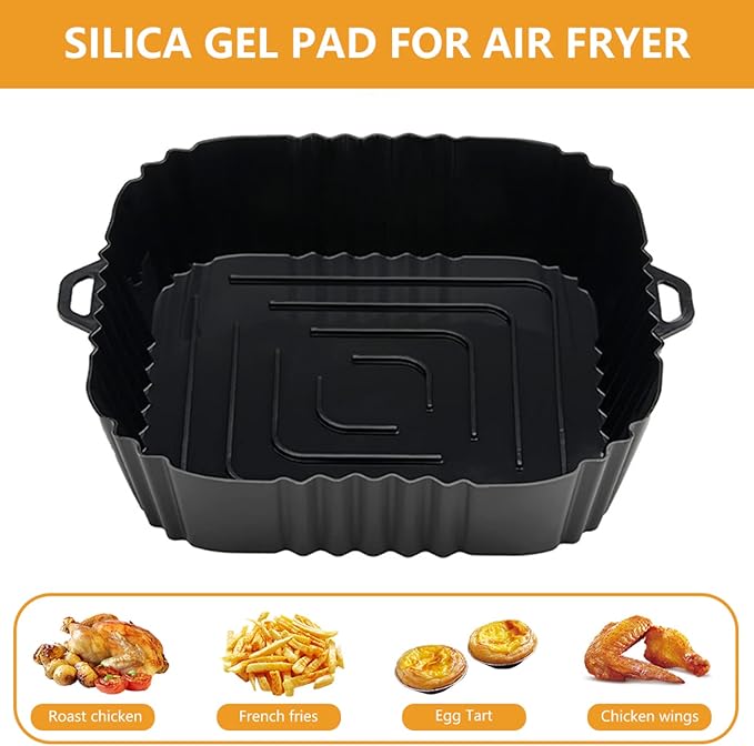Silicone Baking Tray Reusable Air Fryer Liners Basket Nonstick Oven Baking Pan Multifunctional For Kitchen Gadgets 2Pcs Blue