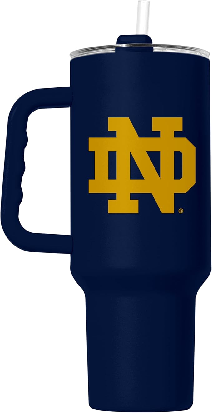 Logo Brands NCAA 40 oz Tumbler with Handle -Stainless Steel Insulated Travel Tumbler with Straw Lid – Powder Coated, Leak-Resistant, Keeps Drinks Hot/Cold – Great for Tailgating, or Everyday Use