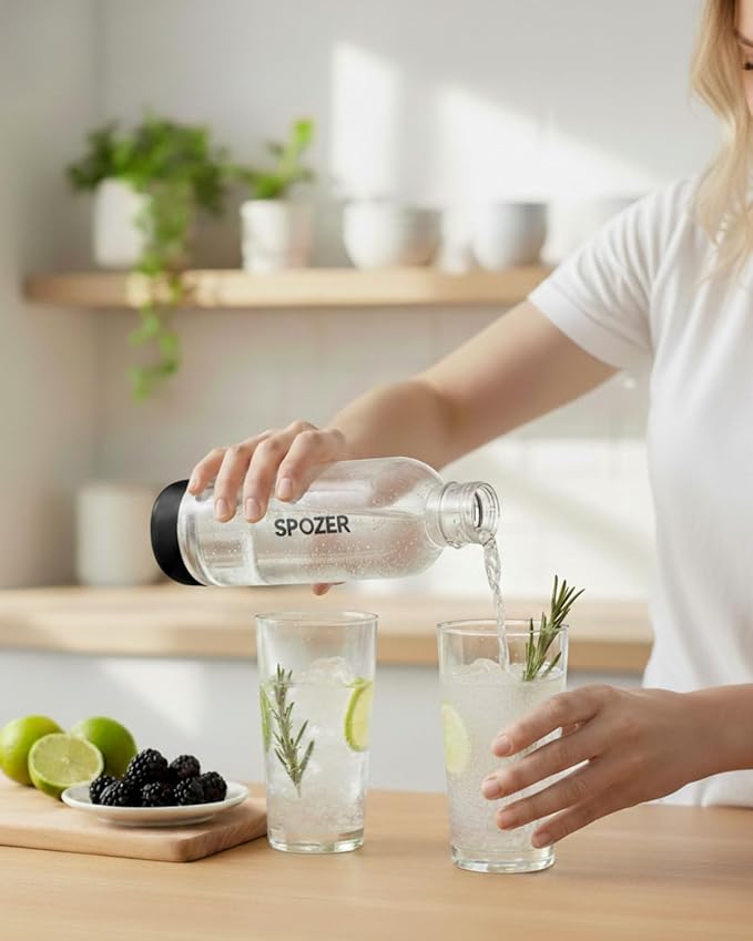 SPOZER 1L Soda Carbonating Bottles – BPA-Free Reusable Sparkling Water Bottles, Leakproof & Airtight, Ideal for Home Kitchen & Parties - 1 Pack