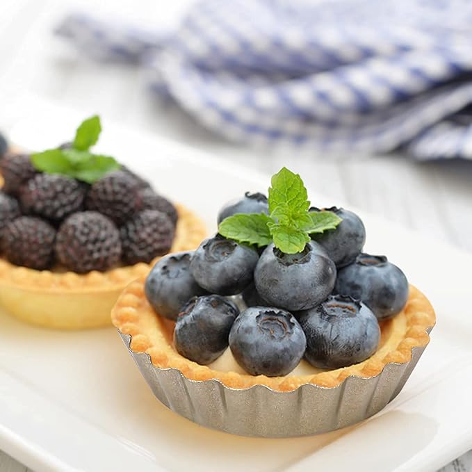 12 pcs Egg Tart Molds, 3" Mini Tart Pans Removable Bottom,Cupcake Cake Muffin Mold Tin Pan Baking, Mini Non-Stick Pan Reusable Quiche Bakeware Carbon Steel for Pies Cheese Desserts, Gold