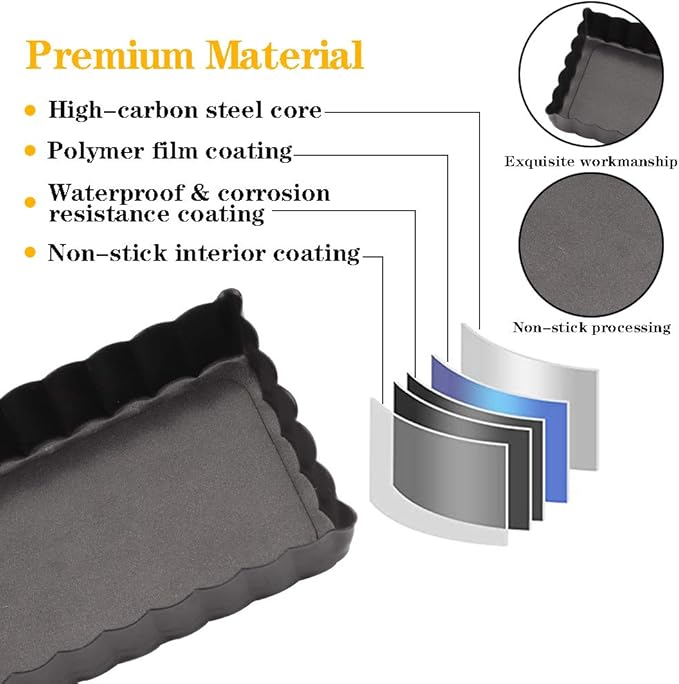 Mini Tart Pan Set of 6 Rectangular Non-Stick 4 Inch Quiche Pan Loose Removable Bottom Tart Pan for Pies, Quiche Bakeware, Cheese Cakes, Desserts