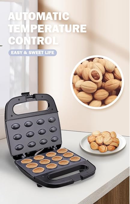 12 Walnut Cookie Maker, Non Stick Double Sided Walnut Cookie, Electric Maker Mold Maker Mini Nut Waffle Bread Machine Sandwich Iron,Toaster Baking