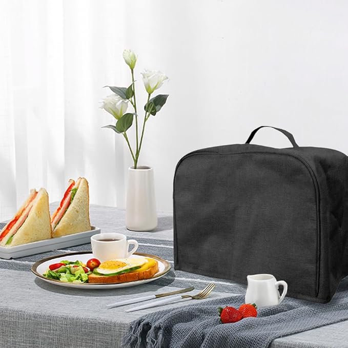 FLR Large 4 Slice Toaster Cover with Pockets, Dust-proof & Oil Proof, Fit Most Large Toasters (Black, 16' x 7.5' x 8')