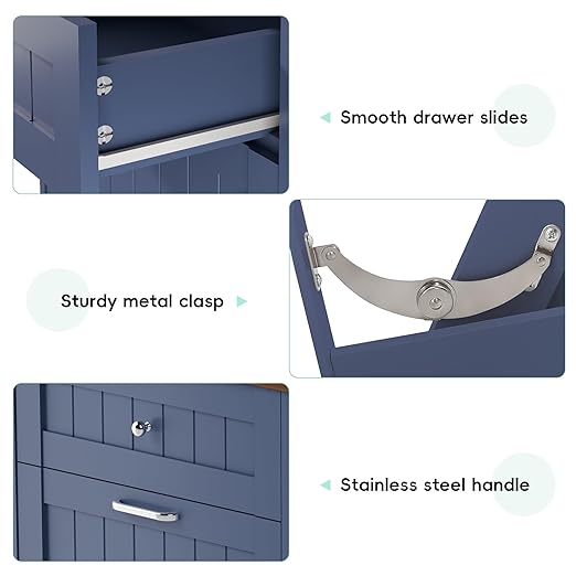 Betterhood Double Tilt Out Trash Cabinet with Power Outlet, 10 Gallon Trash Cabinet with Storage,Pet Proof Trash Can with 2 AC & USB Sockets for Kitchen,Living Room (Blue, Single Door)