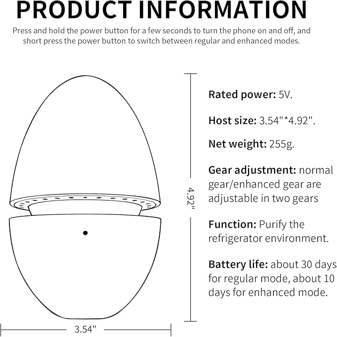 Smart Refrigerator Deodorizer,Active Oxygen Refrigerator Odor Eliminator, Rechargeable Design, Long-Lasting Up to 5 Years Helps Keep Food Fresh, Compact Fridge Deodorizer