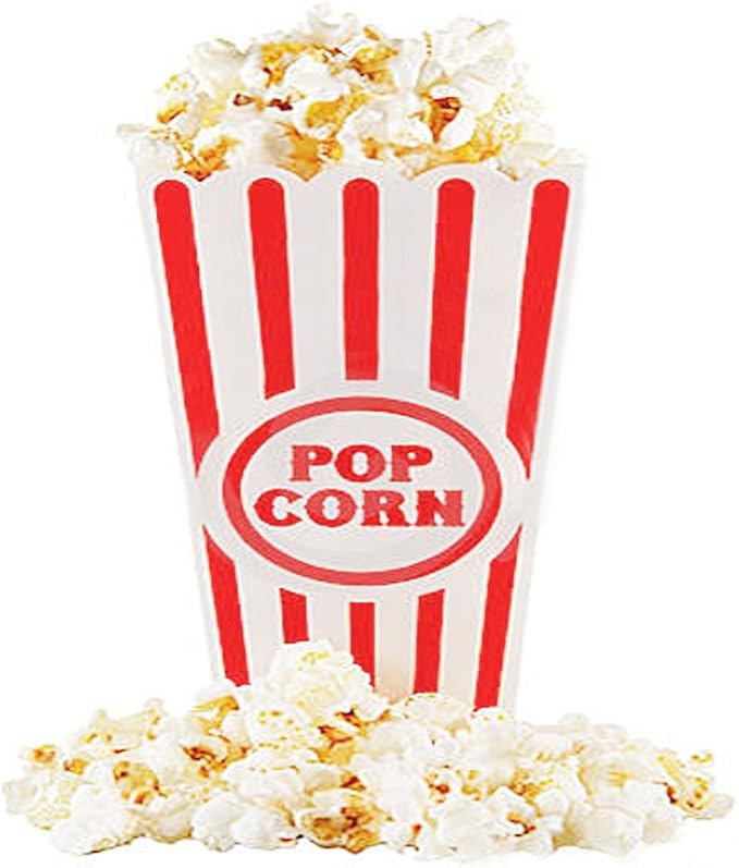 Novelty Place Plastic Red White Striped Classic Popcorn Containers for Movie Night - 7.8 inch Tall x 3.8 inch Square (4 Pack)