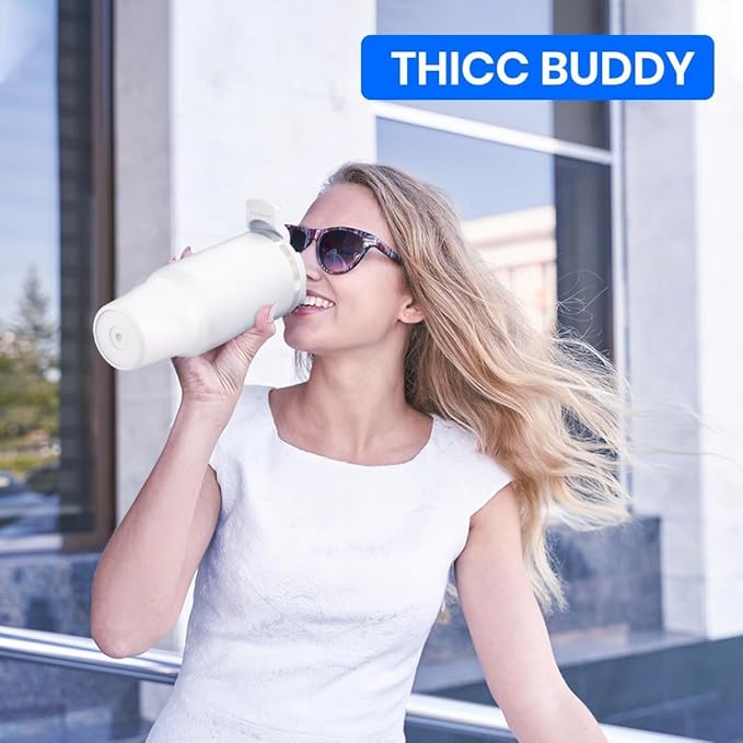 Frost Buddy Thicc Buddy - 16 oz Stainless Steel Vacuum Insulated Tumbler with Lid and Straw for Water - Travel Mug Cupholder Friendly - Gifts for Women Men Him Her (Starlight)