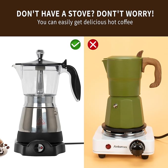 LAOION Cafeteras Electricas Modernas Moka Pot, Italian Coffee Espresso Machine, 6 Cup Cuban Coffee Maker with Detachable Base & Overheat Protection, Greca Electrica De Cafe Gift for Travel
