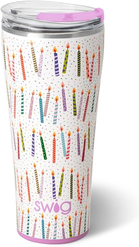 Swig Life 32oz Insulated Tumbler, Travel Coffee Tumbler with Lid, Cup Holder Friendly Travel, Stainless Steel Coffee Mug with Lid, Birthday Gifts for Women (Make a Wish)