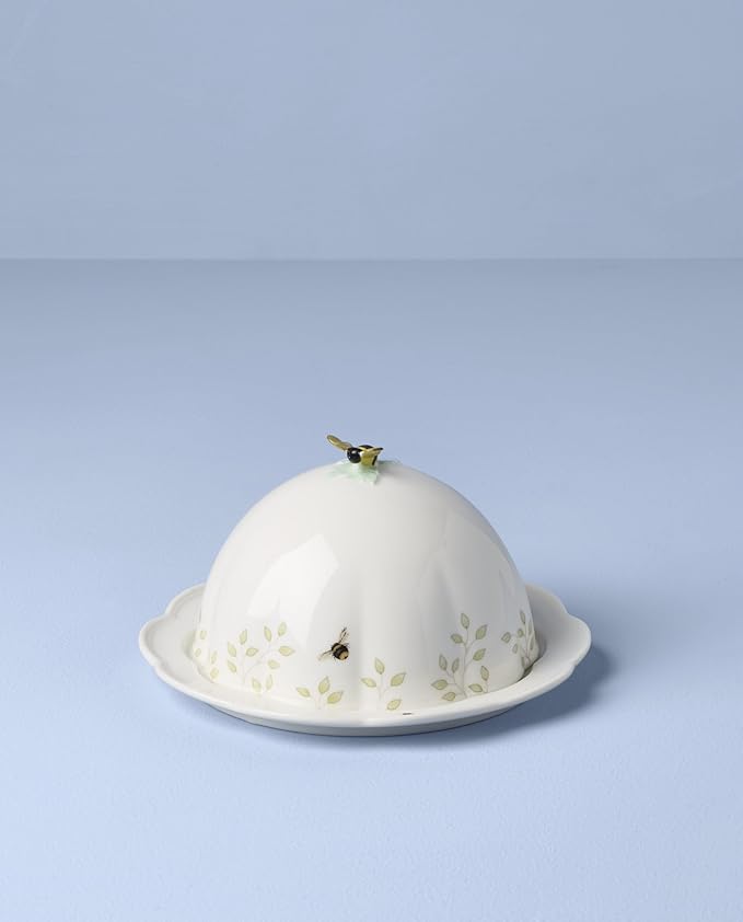 Lenox Home And Kitchen, Butterfly Meadow Beehive Covered Butter Dish, Porcelain Material, Butter Dish With Lid For Countertop, Kitchen Decor And Accessories, Butterfly And Flowers (White, 1 Piece)