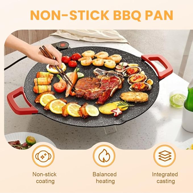 Indoor Smokeless Electric Grill Griddle, Nonstick Tabletop Grill for Indoor Cooking, Steaks Burgers Pancakes BBQ, Compact Easy Clean Design (14in)