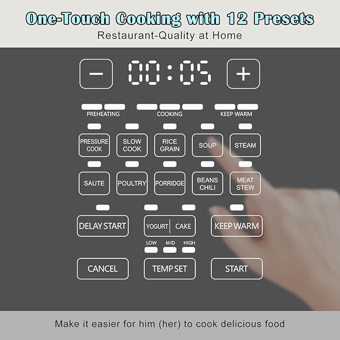 Fullwill 8QT Electric Pressure Cooker Max, 12-in-1 Multi-Use Programmable with Ceramic Non Stick Pot for Sauté,1200W Fast Cooking, Slow Cook, Steam, Yogurt, rice maker cooker,Family Meals & Gatherings