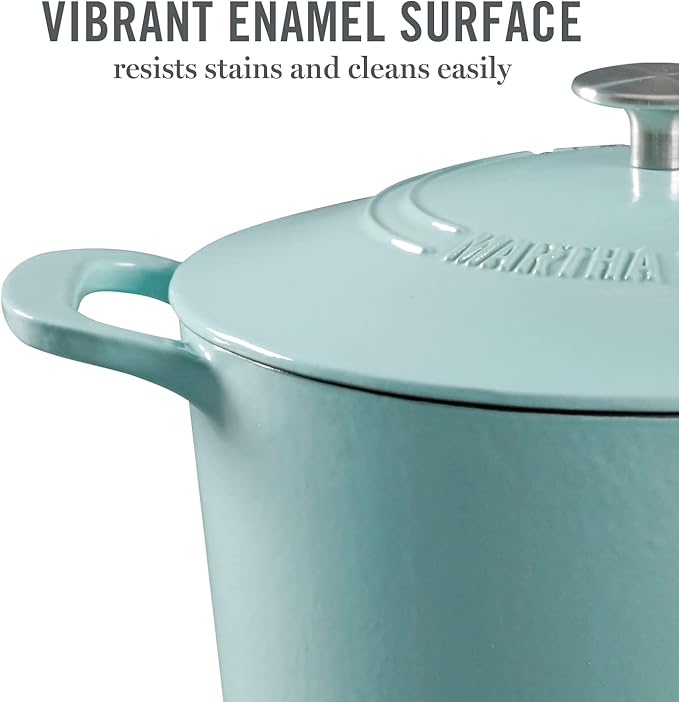 MARTHA STEWART Gatwick 7-Quart Enamel Cast Iron Dutch Oven – Martha Blue – Durable Heavy-Duty Dutch Oven for Slow Cooking, Braising & Baking