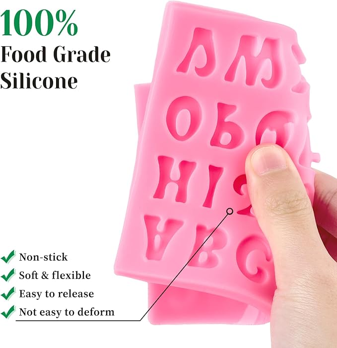 6 PCS Silicone Letter Molds, Non-Stick Number Alphabet Heart Rose Flower Fondant Molds for Chocolate, Candy, Cake Decoration, Cupcake Topper
