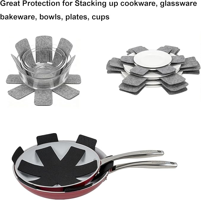 Pot and Pan Protectors 12 Pack 3 Different Sizes Pot Separator for Stacking Cookware Protectors Pan and Pot Dividers Pads Protect Glass Ceramic Dish Plates from Slipping Scratching Marring