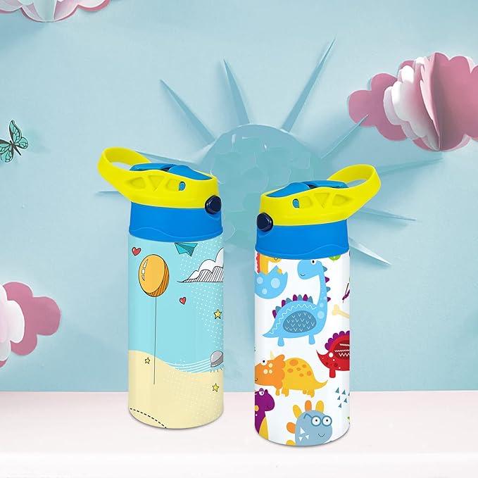 Kids Sublimation Tumbler,12oz Sublimation Water Bottle Blanks,Straight Stainless Steel Todder Sippy Cup,Double Wall Insulated Sippy Tumbler with Handle,Shrink Films,Leak Proof (Yellow)