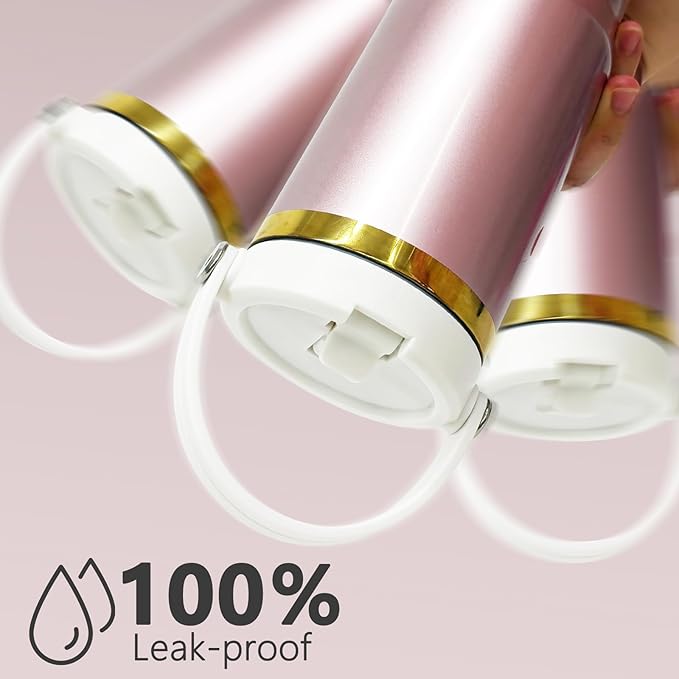 30 oz Tumbler Bulk with Handle and Straw, Vacuum Insulated Tumblers with Flip Straw and Top Handle, Leakproof Powder Coated Tumbler, Stainless Steel Travel Mug for Coffee (RoseGold, 4 Pack)