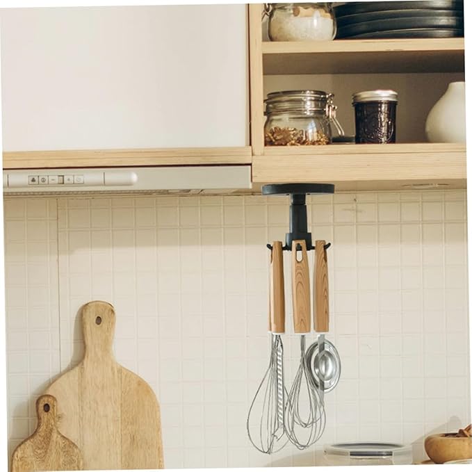 FRCOLOR 3pcs Rotating Kitchen Utensil Hooks Cabinet Hangers Black Under Cabinet Storage Organizer for Spatula Spoon and Knife
