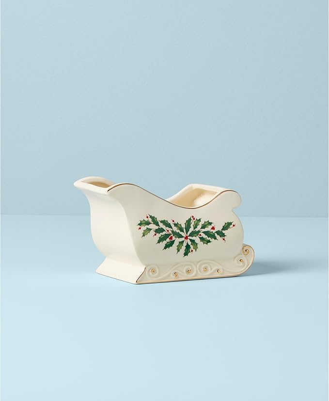 Lenox 886160 Holiday Sleigh Candy Dish, 7.25' L x 4' W, 4.25' H, Christmas Hosting