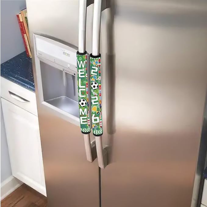 Soccer Print Refrigerator Door Handle Covers Set of 6 Kitchen Electrical Appliance Decor Handles Football Pattern Fridge Accessories Home Decor, Soccer Print Green